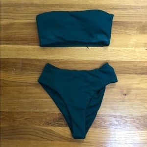 Dark green strapless high waisted bikini